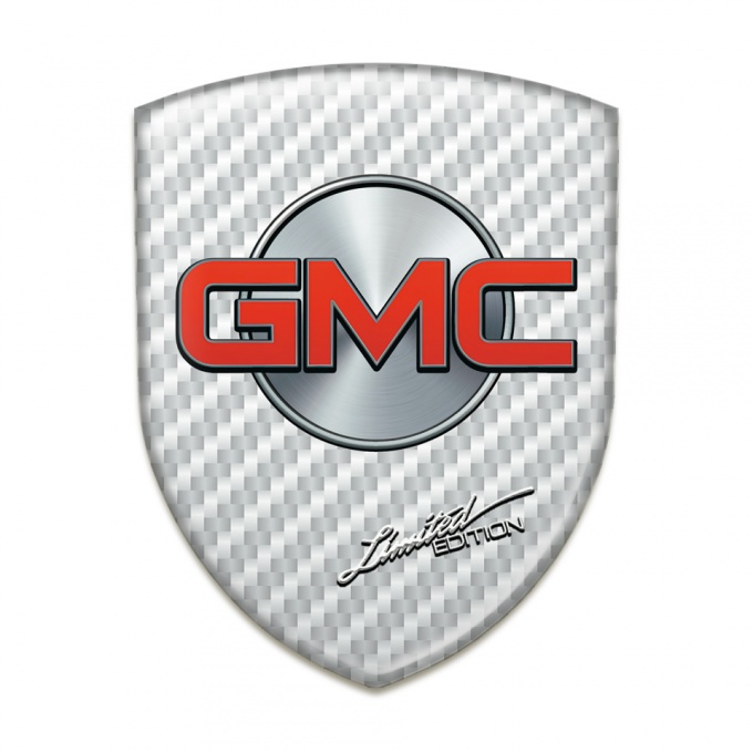 GMC Resin Sticker White Carbon Base Silver Circle and red Logo 