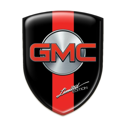 GMC Self Adhesive Car logo Emblem Black with Red Band and Silver Circle Design