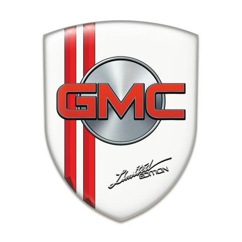 GMC Self Adhesive Car logo Emblem White with Red Lines 