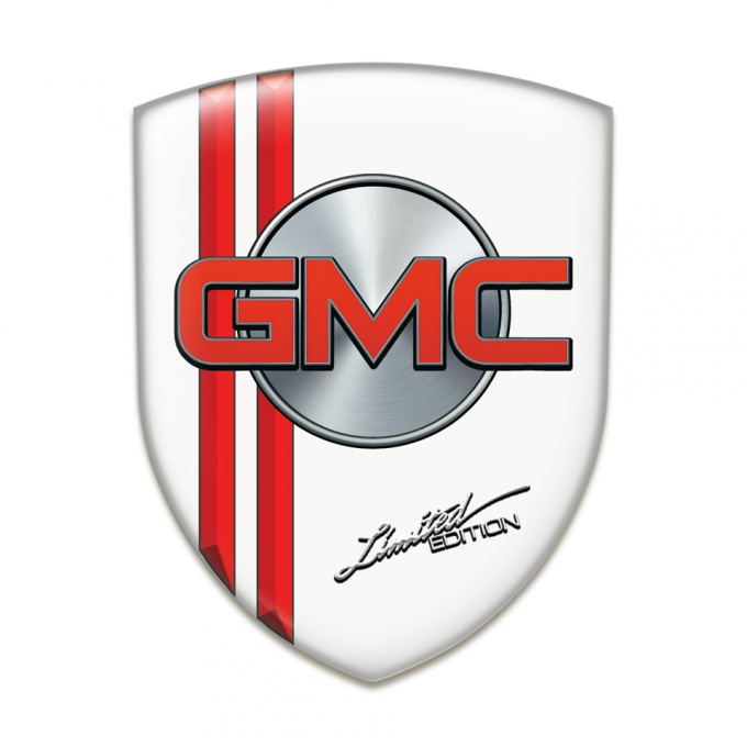 GMC Self Adhesive Car logo Emblem White with Red Lines 