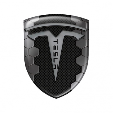 Tesla Shield Silicone Emblem Honeycomb Artwork Grey Logo