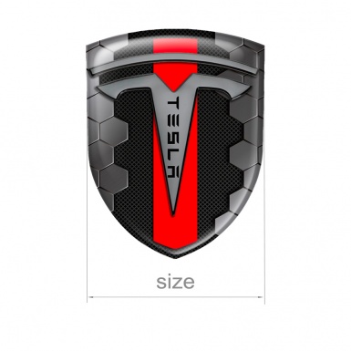 Tesla Shield Silicone Emblem Honeycomb Artwork Red Line