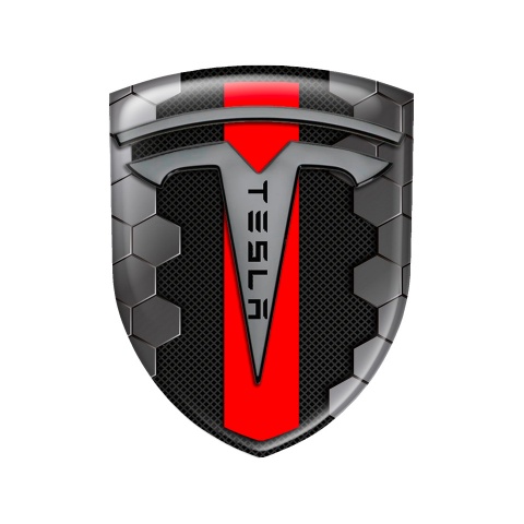 Tesla Shield Silicone Emblem Honeycomb Artwork Red Line