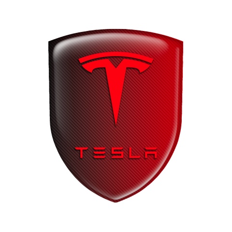 Tesla Shield Silicone Emblem Red Carbon Artwork Line
