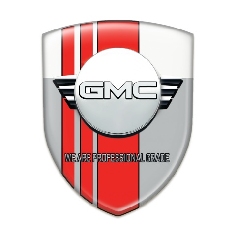 GMC Self Adhesive Emblem Logo Grey White with red Tapes and Round Logo 