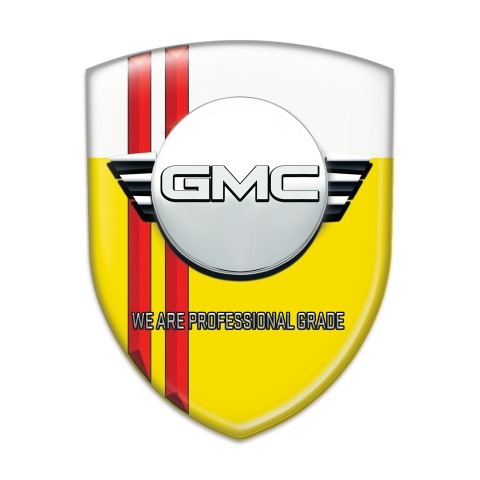 GMC Silicone Car Decal Badge Yellow White with Red Lines and Round Logo 