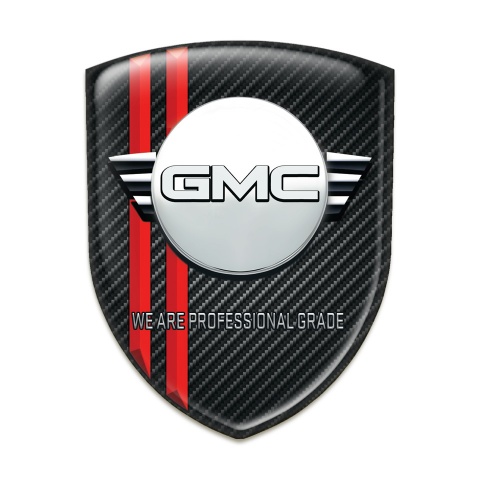 GMC Logo Emblem Dark Carbon with Red Lines and Round Logo 