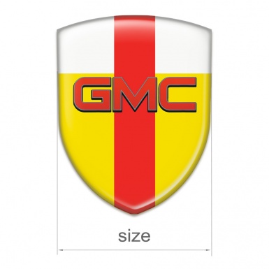 GMC Self Adhesive Car logo Emblem Yellow White with Red Tape Base and Red Logo 
