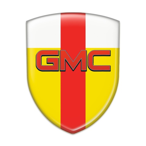 GMC Self Adhesive Car logo Emblem Yellow White with Red Tape Base and Red Logo 