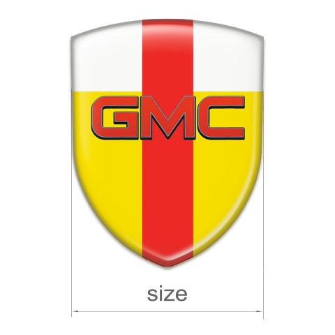 GMC Self Adhesive Car logo Emblem Yellow White with Red Tape Base and Red Logo 