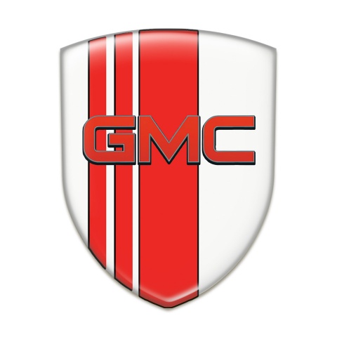 GMC Car Accessories Badge White with Red Bands Base and Red Logo 