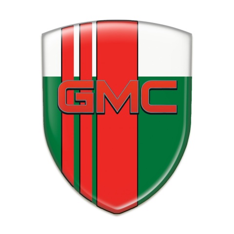 GMC Self Adhesive Car logo Emblem Green White with Red Bands Base and Red Logo 