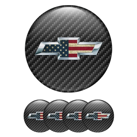 Chevrolet Wheel Emblems for Center Caps Carbon USA Flag Logo