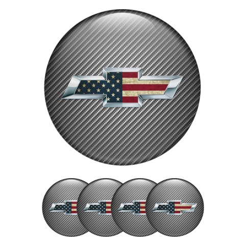 Chevrolet Wheel Center Cap Emblems Carbon USA Flag Logo