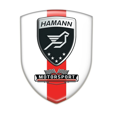 Hamann Logo Emblem White with Red Ribbon Motorsport Style 