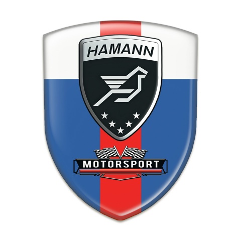 Hamann Self Adhesive Emblem Logo Blue White with Red Ribbon motorsport Style 