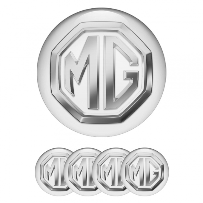MG Stickers Silicone for Wheel Center Caps White 3D Logo