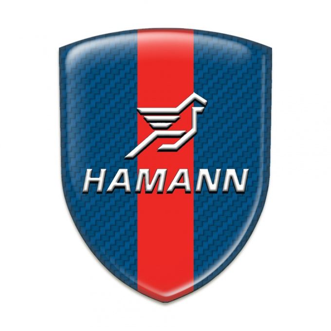 Hamann Emblem Badge Logo Navy Blue Carbon with Red Ribbon pattern 