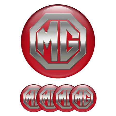 MG Wheel Emblems for Center Caps Red 3D Grey Logo
