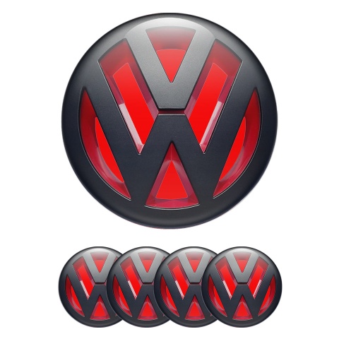 VW Emblems for Wheel Center Caps 3D Red Edition