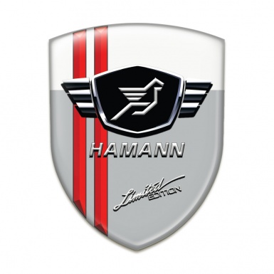 Hamann Self Adhesive Emblem Logo Grey White Base red Lines 