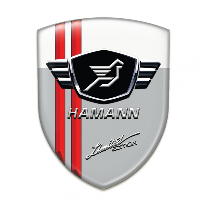 Hamann Self Adhesive Emblem Logo Grey White Base red Lines 