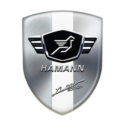Hamann Car Accessories Badge Silver Base White Ribbon 