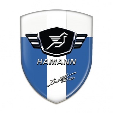 Hamann Emblem Badge Logo Blue White Base with White Ribbon 