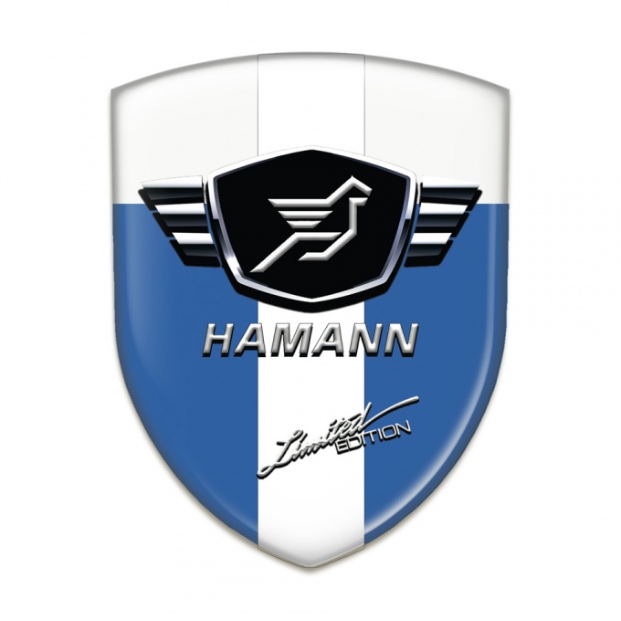 Hamann Emblem Badge Logo Blue White Base with White Ribbon 