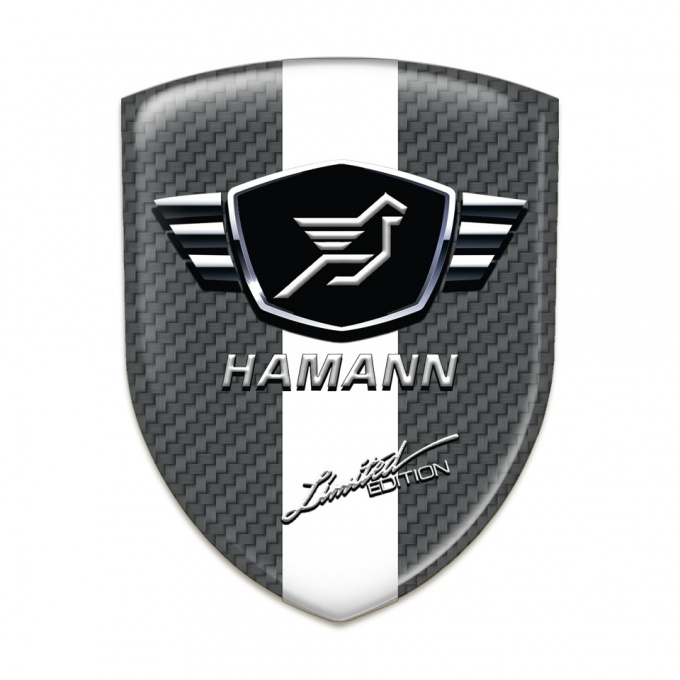 Hamann Self Adhesive Emblem Logo Carbon Base White Ribbon 