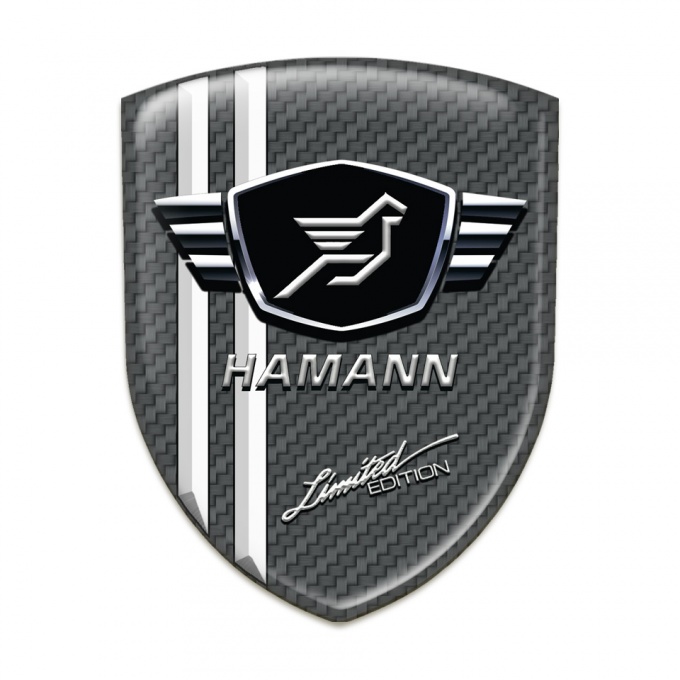 Hamann Emblem Badge Logo Carbon Base with White Stripes 