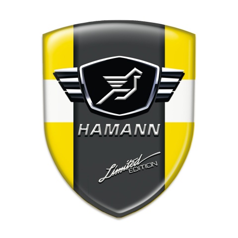 Hamann Self Adhesive Emblem Logo Yellow with White Tape Base Dark Logo panel 