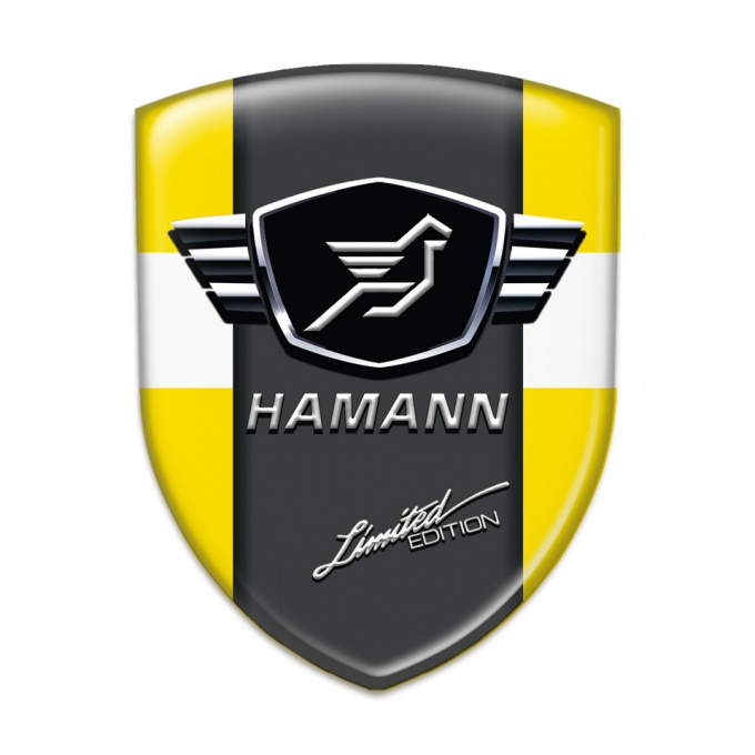 Hamann Self Adhesive Emblem Logo Yellow with White Tape Base Dark Logo panel 