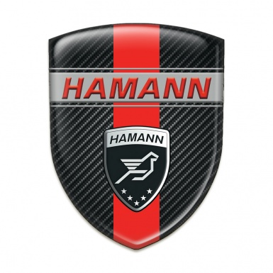 Hamann Self Adhesive Car logo Emblem dark carbon with Red Band and Red inscription