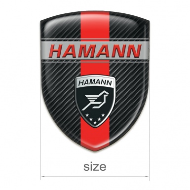 Hamann Self Adhesive Car logo Emblem dark carbon with Red Band and Red inscription