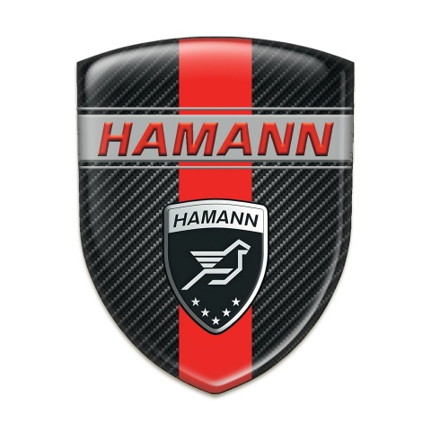 Hamann Self Adhesive Car logo Emblem dark carbon with Red Band and Red inscription