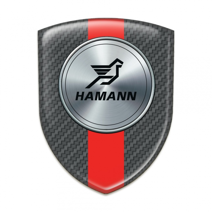 Hamann Self Adhesive Car logo Emblem dark Grey Carbon with Red Band Print 