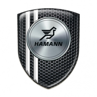Hamann Emblem Badge Logo Perforated Steel with White Stripes Model 