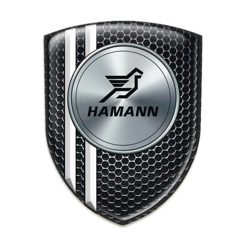 Hamann Emblem Badge Logo Perforated Steel with White Stripes Model 