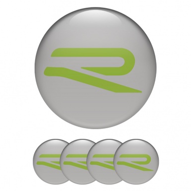 VW R Line Emblems Wheel Center Caps Grey Green Edition