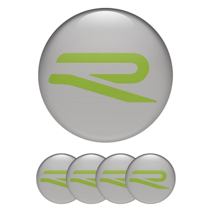 VW R Line Emblems Wheel Center Caps Grey Green Edition