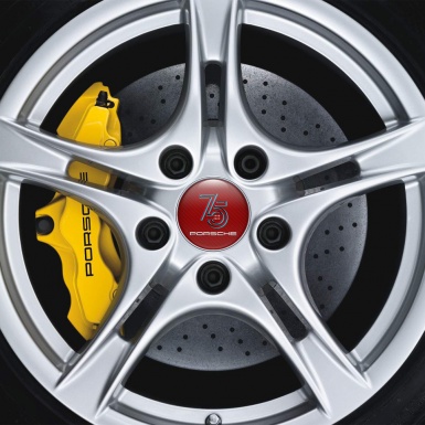 Porsche Wheel Emblems 75 years Red Carbon