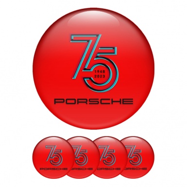 Porsche Wheel Emblems 75 years Red Black Logo