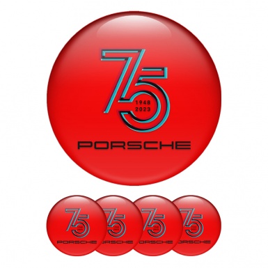 Porsche Wheel Emblems 75 years Red Black Logo | Wheel Emblems ...