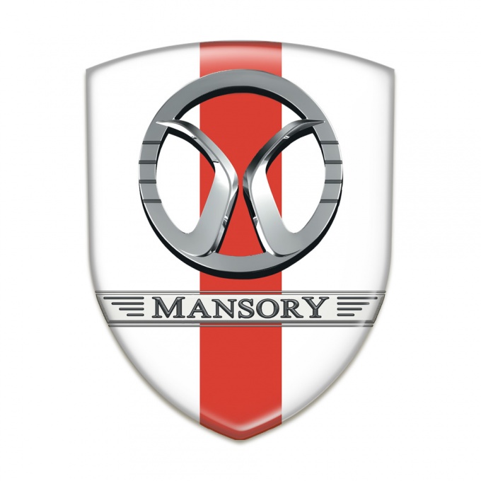 Mansory Emblem Badge Logo White with Red Ribbon Design 