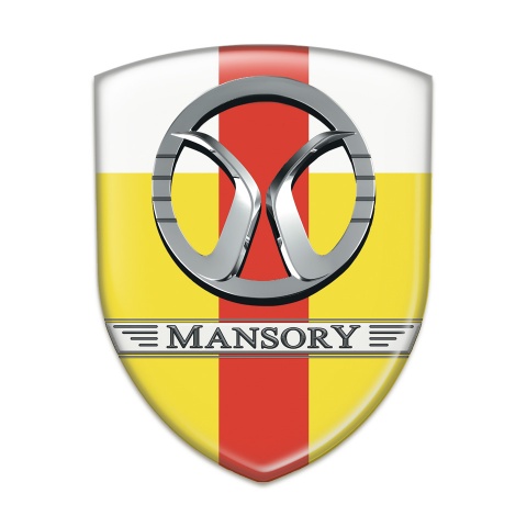 Mansory Self Adhesive Emblem Logo Yellow White with red Ribbon Design 