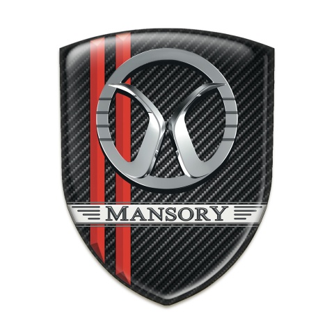 Mansory Self Adhesive Emblem Logo Black carbon with Red Lines Decoration 
