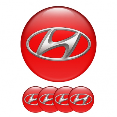 Hyundai Wheel Center Cap Domed Stickers Red Edition