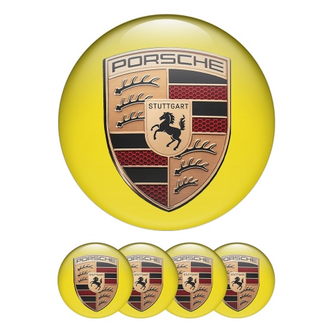 Porsche Wheel Emblem Stickers Cooper Style Logo Yellow