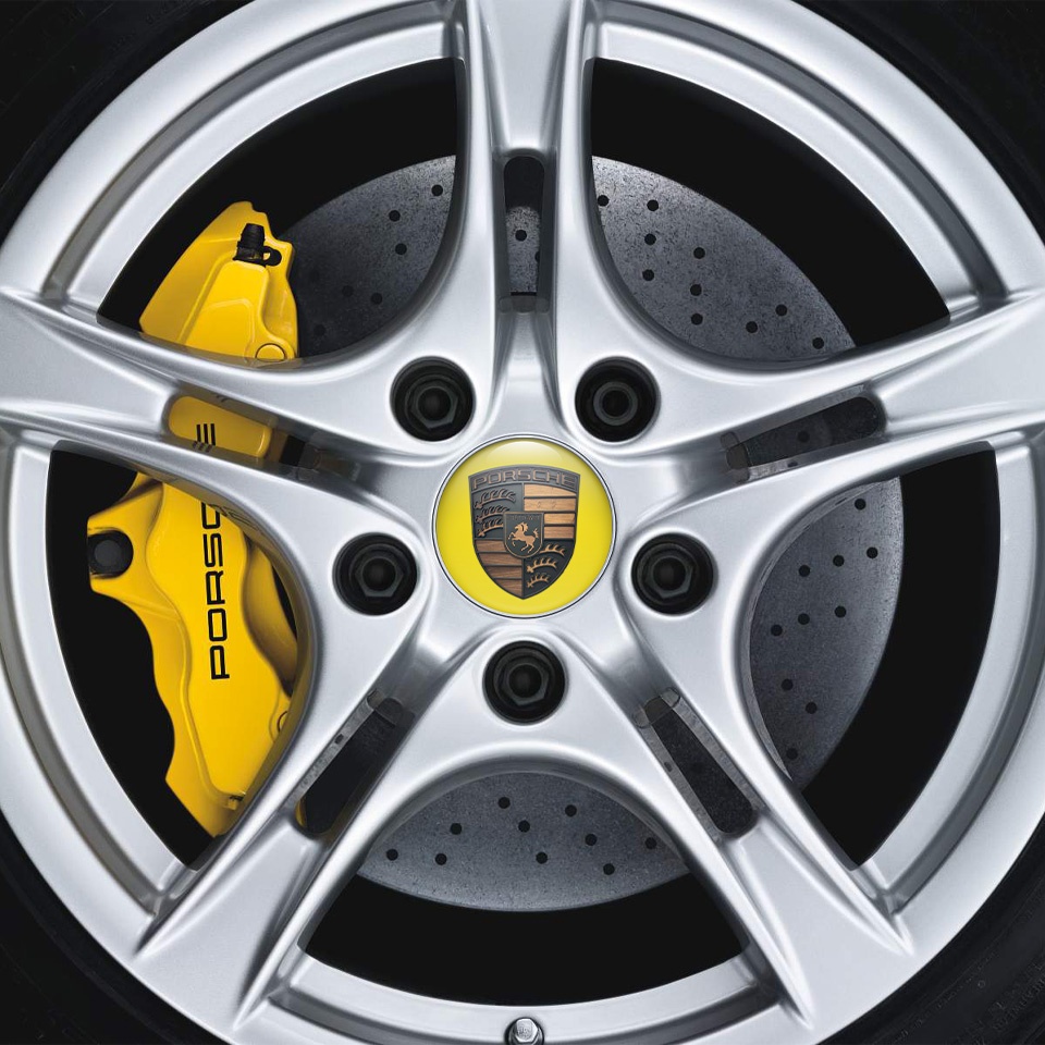 Porsche Wheel Emblems Wood Style Logo Yellow | Wheel Emblems | Stickers ...